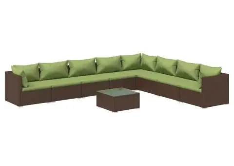 Set mobilier de grădină cu perne, 9 piese, maro, poliratan - 2/5