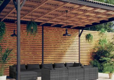 Set mobilier de grădină cu perne, 10 piese, gri, poliratan - 1/5