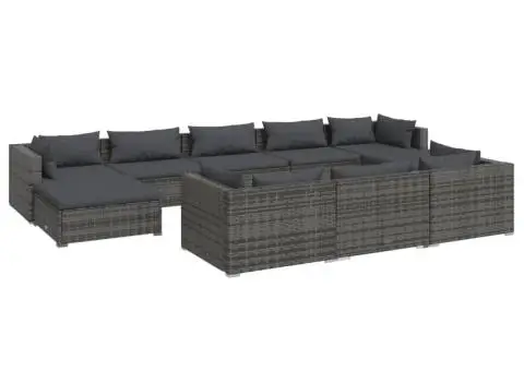 Set mobilier de grădină cu perne, 10 piese, gri, poliratan - 2/5