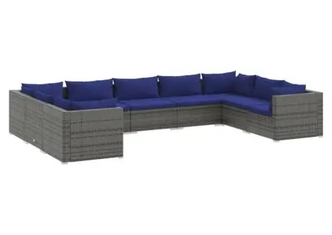 Set mobilier de grădină cu perne, 9 piese, gri, poliratan - 2/5