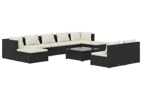 Set mobilier de grădină cu perne, 10 piese, negru, poliratan - 2/5