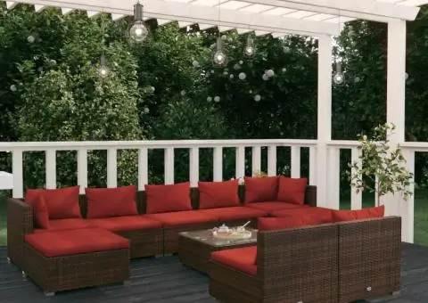 Set mobilier de grădină cu perne, 10 piese, maro, poliratan - 1/5