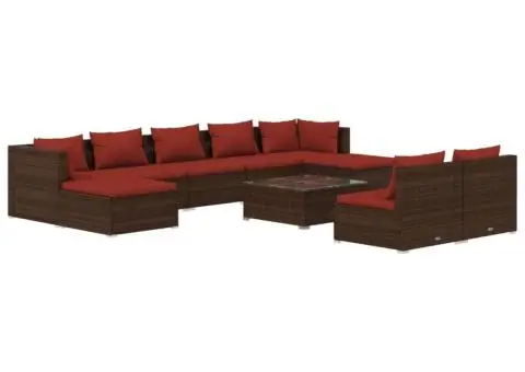 Set mobilier de grădină cu perne, 10 piese, maro, poliratan - 2/5