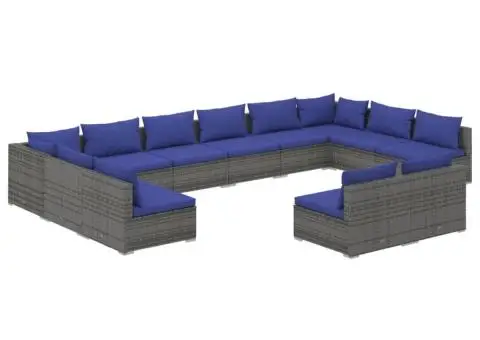 Set mobilier de grădină cu perne, 12 piese, gri, poliratan - 2/5