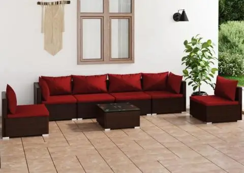 Set mobilier de grădină cu perne, 7 piese, maro, poliratan - 1/5