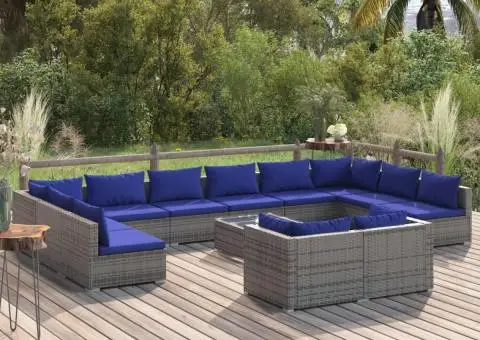 Set mobilier de grădină cu perne, 13 piese, gri, poliratan - 1/5