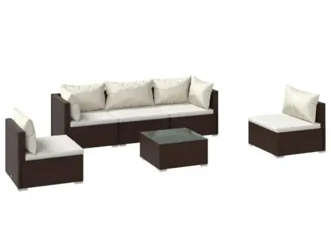 Set mobilier de grădină cu perne, 6 piese, maro, poliratan - 2/5