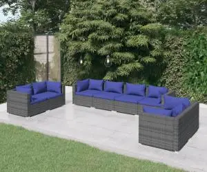 vidaXL Set mobilier de grădină cu perne, 8 piese, gri, poliratan