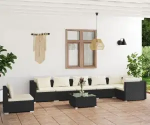 vidaXL Set mobilier de grădină cu perne, 8 piese, negru, poliratan