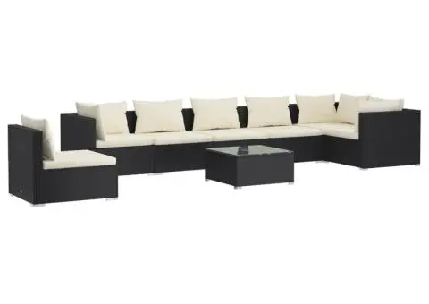 Set mobilier de grădină cu perne, 8 piese, negru, poliratan - 2/5