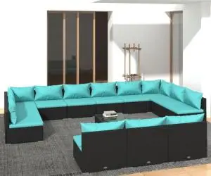 vidaXL Set mobilier de grădină cu perne, 14 piese, negru, poliratan