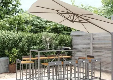 Set bar pentru grădină, 11 piese, gri, poliratan/lemn acacia - 1/5