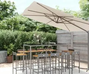 Set bar pentru grădină, 11 piese, gri, poliratan/lemn acacia