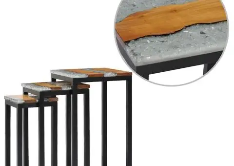 Mese suprapuse, 3 buc., lemn masiv de tec și polirășină - 1/5