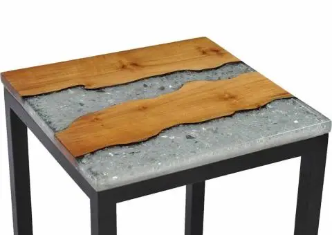 Mese suprapuse, 3 buc., lemn masiv de tec și polirășină - 5/5