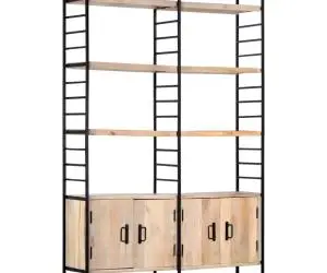 Bibliotecă cu 4 rafturi, 124 x 30 x 180 cm, lemn masiv de mango