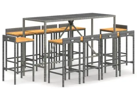 Set bar pentru grădină, 11 piese, gri, poliratan/lemn acacia - 2/5