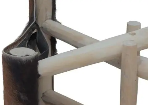 Taburet pliant, piele naturală și lemn masiv de tec - 5/5