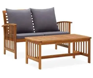 Set mobilier de grădină cu perne, 2 piese, lemn masiv de acacia