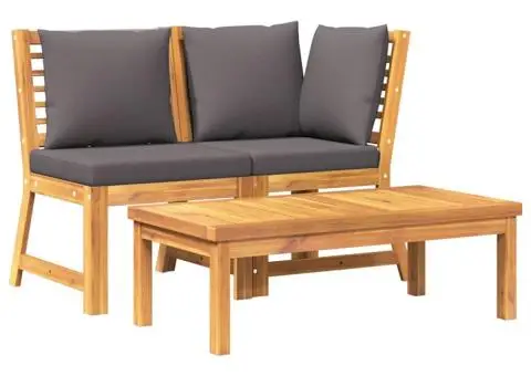 Set mobilier de grădină, 3 piese, perne gri închis, lemn acacia - 2/5