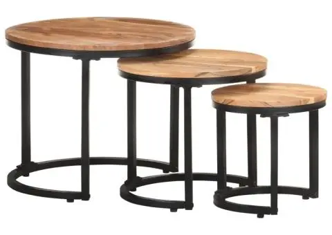 Mese laterale, 3 buc., lemn masiv de acacia - 1/5