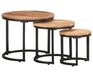 Mese laterale, 3 buc., lemn masiv de acacia
