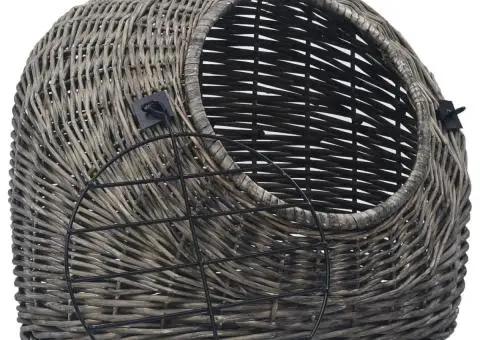 Coș transport pentru pisici, gri, 60x45x45 cm, răchită naturală - 2/5