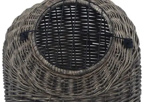 Coș transport pentru pisici, gri, 60x45x45 cm, răchită naturală - 4/5