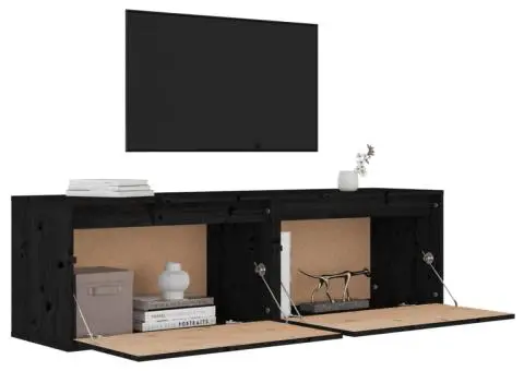 Dulapuri de perete, 2 buc., negru, 60x30x35 cm, lemn masiv pin - 4/5