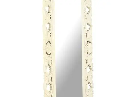 Oglindă sculptată manual, alb, 110 x 50 cm, lemn masiv de mango - 2/5