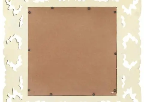 Oglindă sculptată manual, alb, 50x50 cm, lemn masiv mango - 3/5