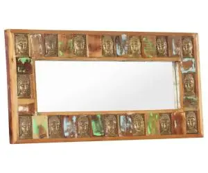 Oglindă cu placare Buddha, 110x50 cm, lemn masiv reciclat