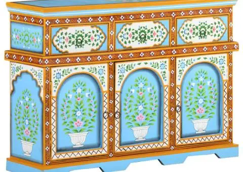 Servantă vopsită manual multicolor, 110x30x76 cm, lemn mango - 1/5