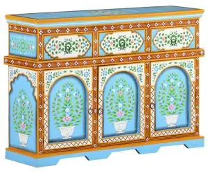 Servantă vopsită manual multicolor, 110x30x76 cm, lemn mango