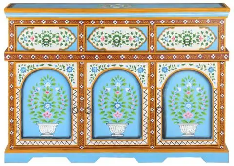 Servantă vopsită manual multicolor, 110x30x76 cm, lemn mango - 2/5