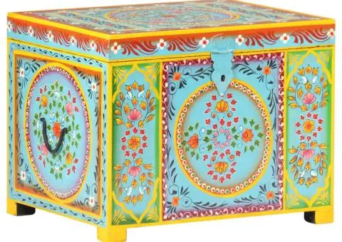 Cutie depozitare vopsită manual, 50x40x40 cm, lemn masiv mango - 1/5