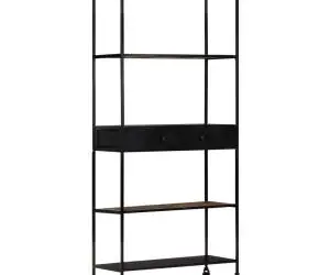Bibliotecă, 80x35x180 cm, lemn mango nefinisat & fier