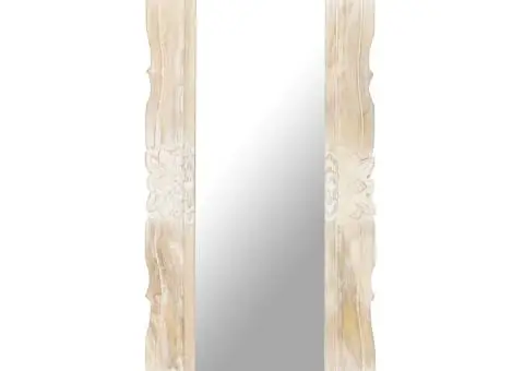 Oglindă 110x50 cm, alb, lemn masiv de mango - 1/5