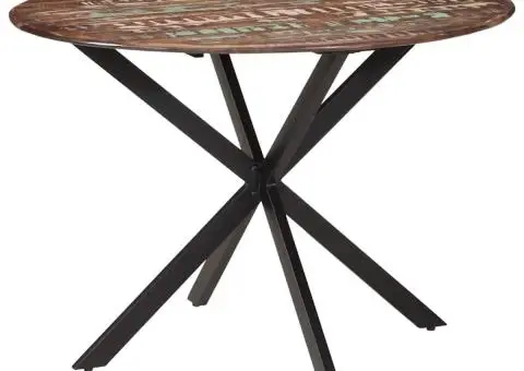 Masă de bucătărie, Ø110x78 cm, lemn masiv de mango și oțel - 3/5