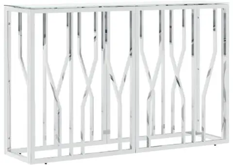 Masă consolă, argintiu, 110x30x70 cm, oțel inoxidabil și sticlă - 2/5