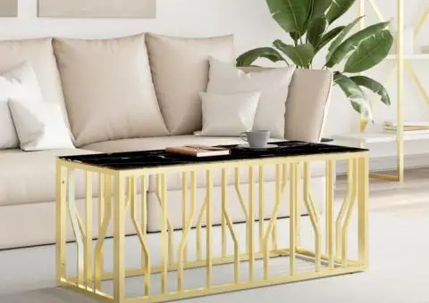 Masă de cafea, auriu, 110x45x45 cm, oțel inoxidabil și sticlă - 1/5