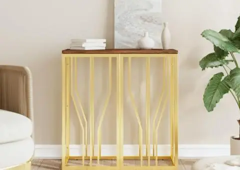 Măsuță de cafea, auriu, oțel inoxidabil și lemn masiv reciclat - 1/5