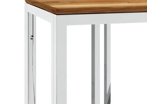 Măsuță de cafea, argintiu, oțel inoxidabil și lemn masiv acacia - 5/5