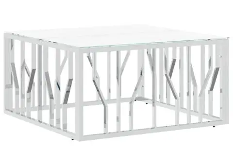 Masă de cafea, argintiu, 80x80x40 cm, oțel inoxidabil și sticlă - 2/5