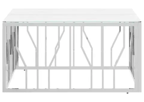 Masă de cafea, argintiu, 80x80x40 cm, oțel inoxidabil și sticlă - 3/5