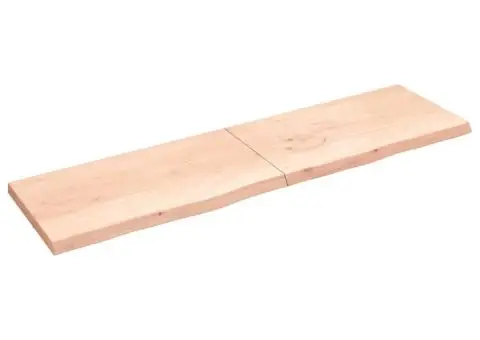 Poliță de perete, 220x60x(2-6)cm, lemn masiv de stejar netratat - 1/5