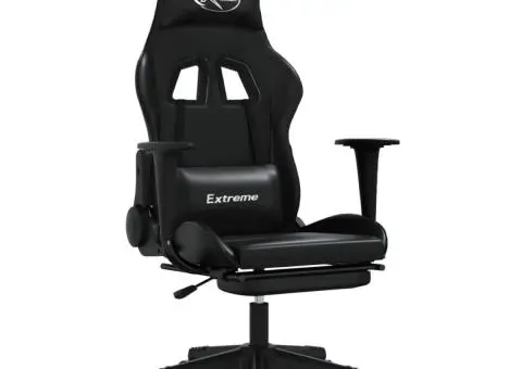 Scaun de gaming cu suport picioare, negru, piele ecologică - 2/5