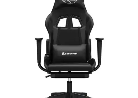 Scaun de gaming cu suport picioare, negru, piele ecologică - 3/5