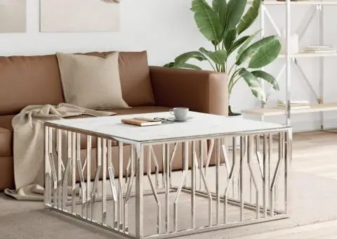 Masă de cafea, argintiu, 100x100x50 cm, oțel inoxidabil/sticlă - 1/5