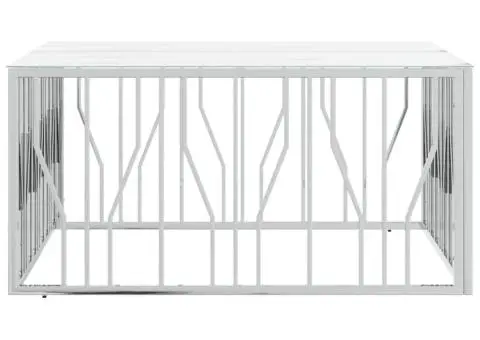 Masă de cafea, argintiu, 100x100x50 cm, oțel inoxidabil/sticlă - 3/5